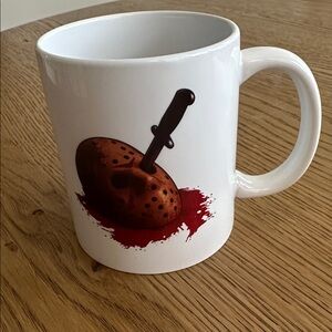 White Jason Voorhees hockey mask and machete Ceramic Coffee Mug